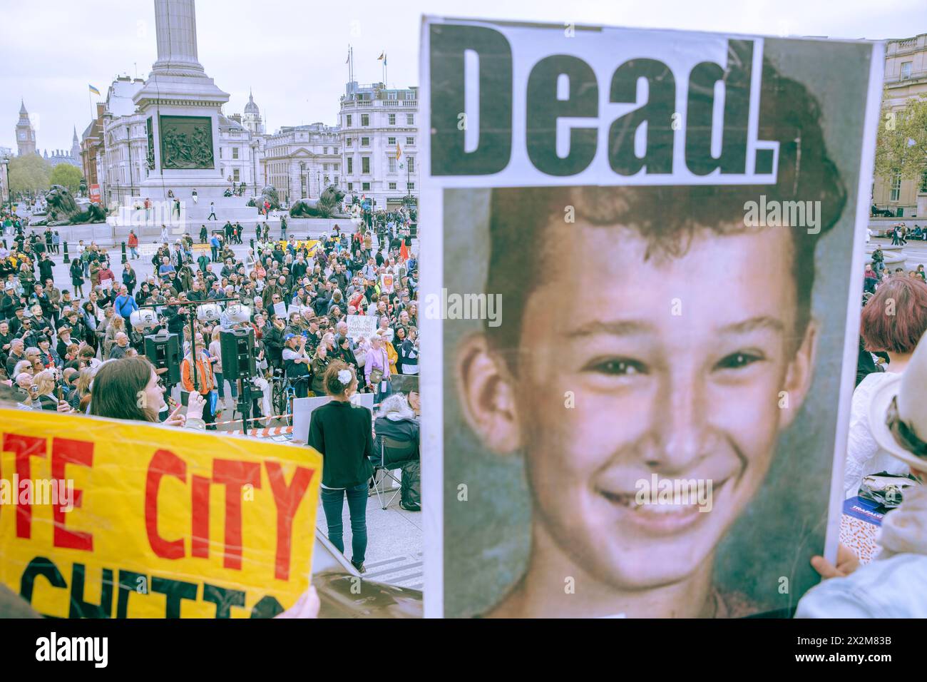 Anti-vaccine protesters gather for their TRUTH BE TOLD demonstration in Trafalgar Square, London. Stock Photo
