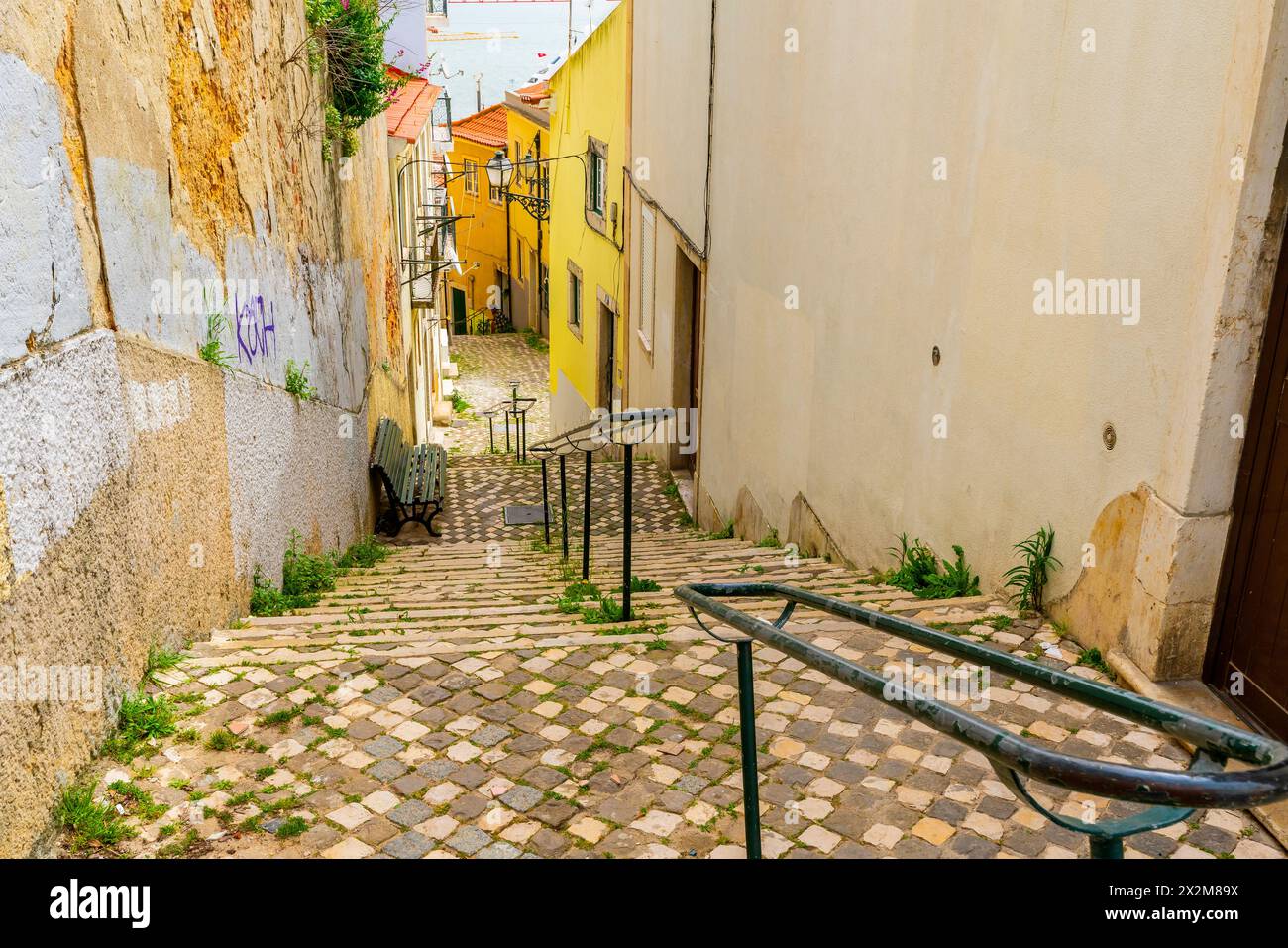 Picruresque streets of Alfama district of Lisbon Old Town. Portugal. Stock Photo