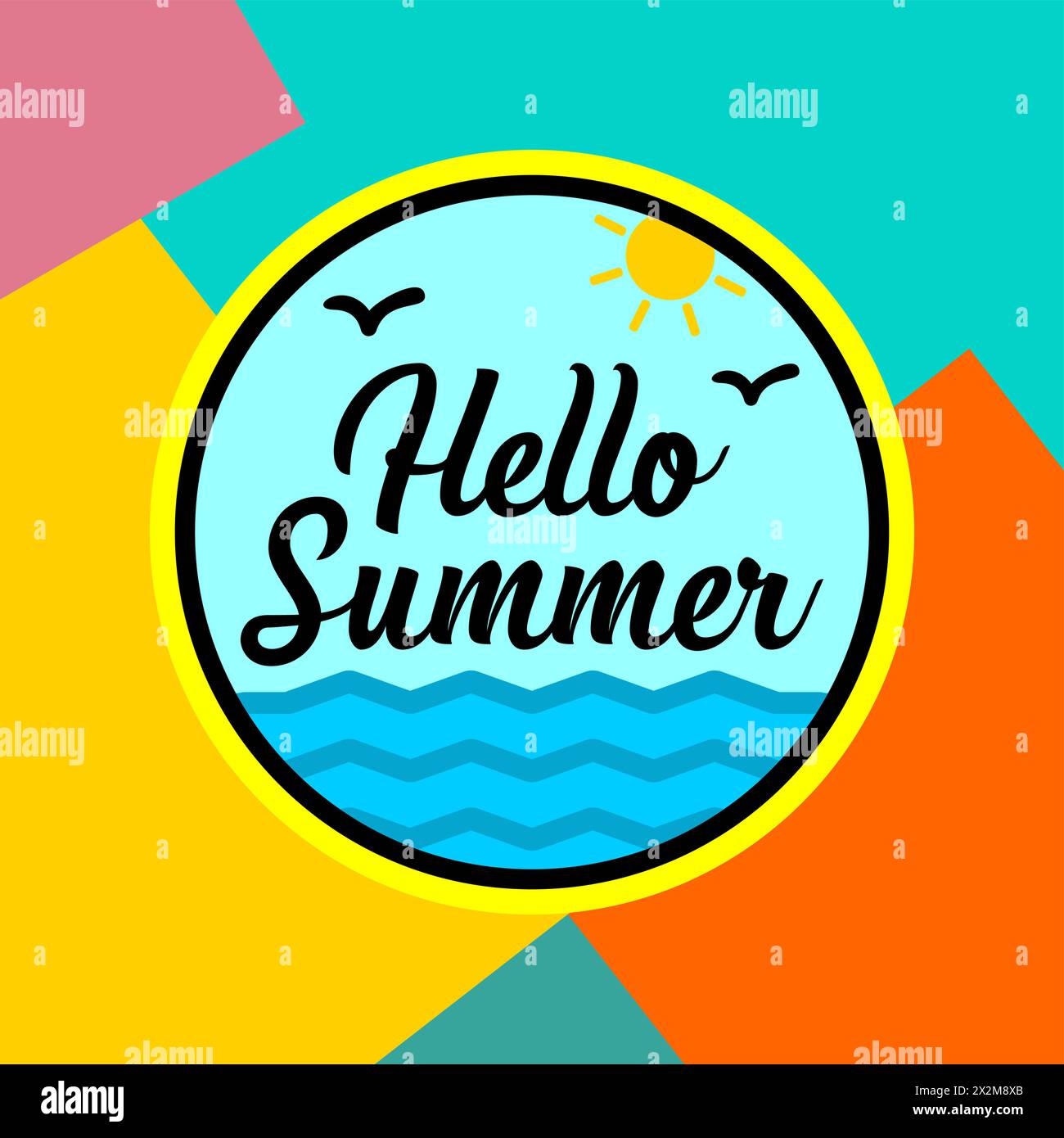 Summertime 2024 Lettering Beach Summer 2024 bright greeting banner. Hello Summer on colors ...