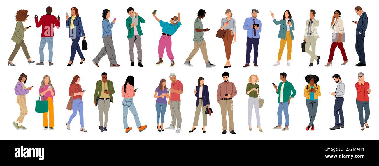 Set of different people using gadgets vector Stock Vector Image & Art ...
