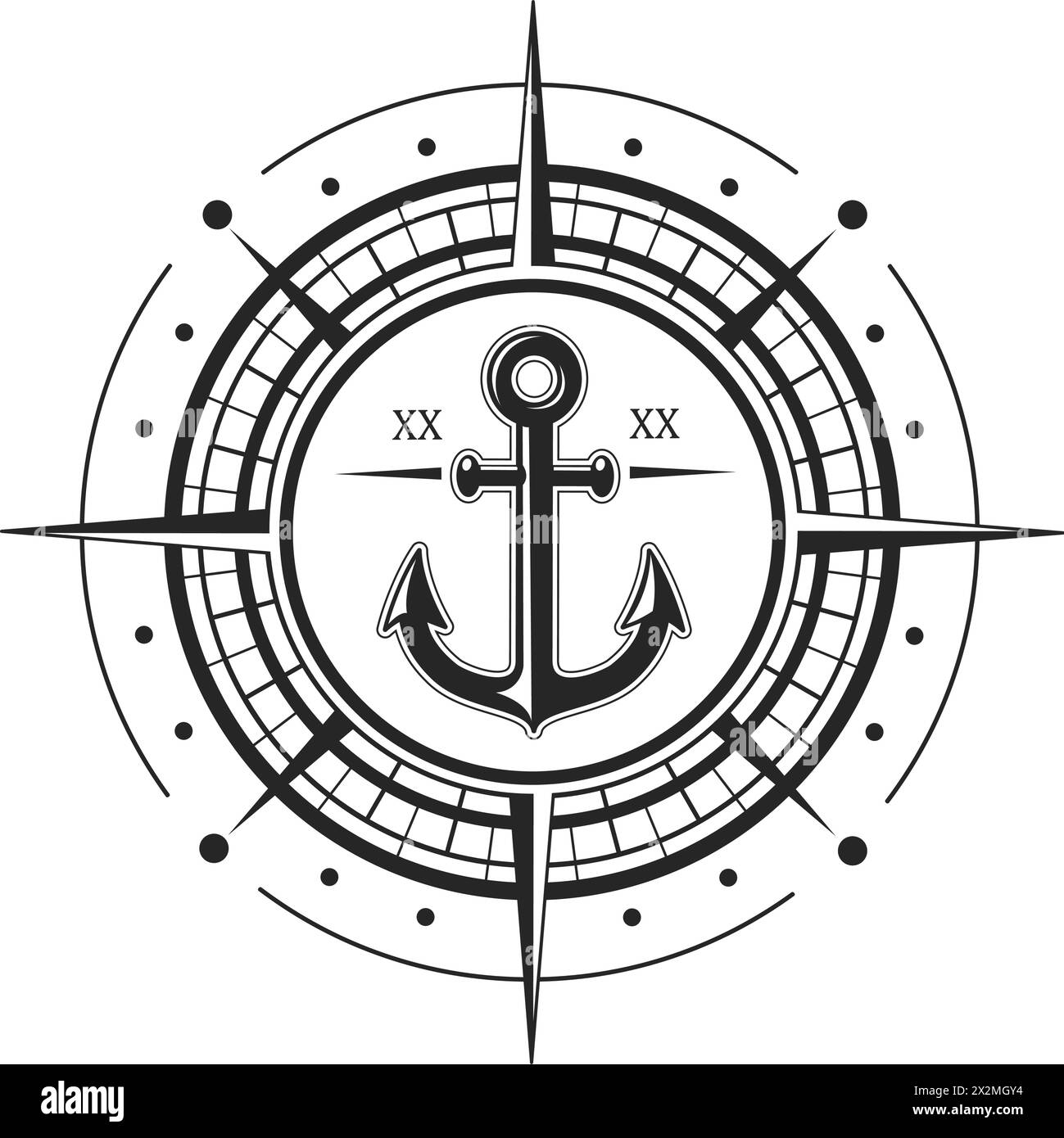 Compass rose or windrose emblem with anchor Stock Vector Image & Art ...