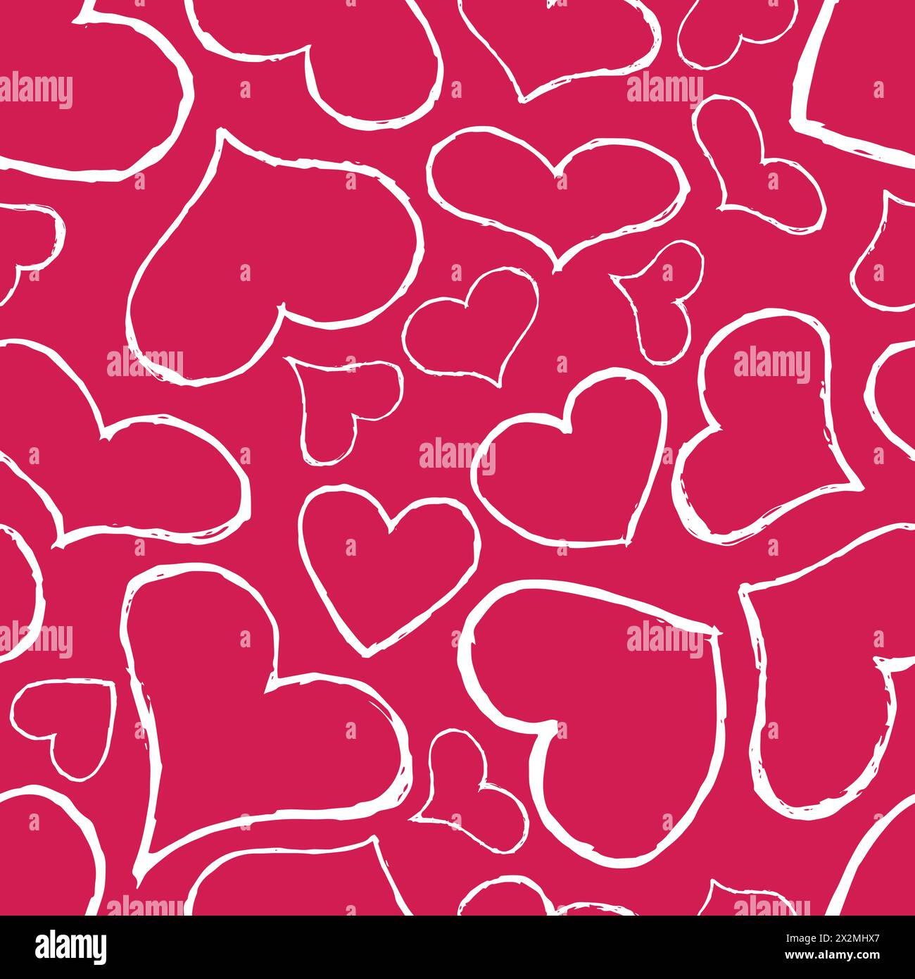 Seamless pattern with white hand drawn hearts on red background. Vector ...