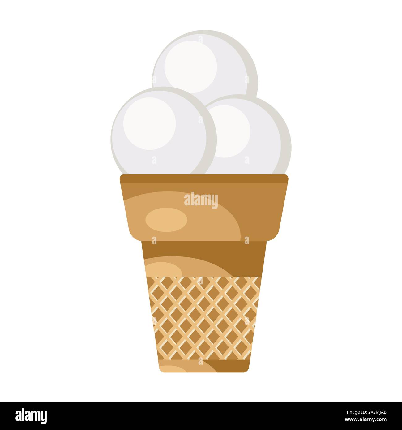 Vector illustration of ice cream. Waffle cup with three ice cream balls ...