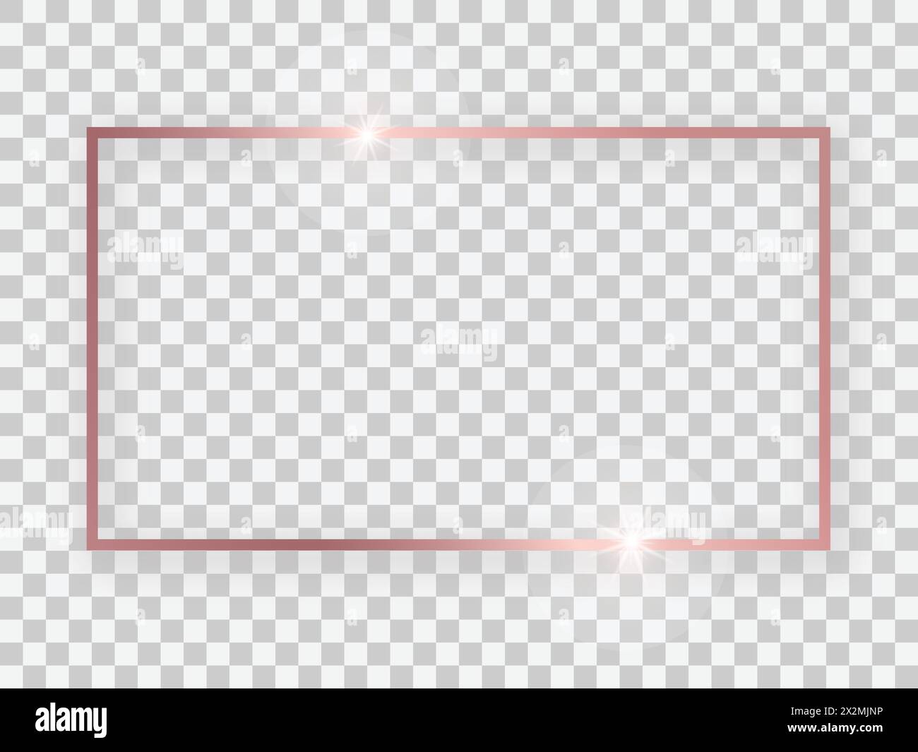 Rose gold shiny 16x9 rectangular frame with glowing effects and shadows on transparent background. Vector illustration Stock Vector