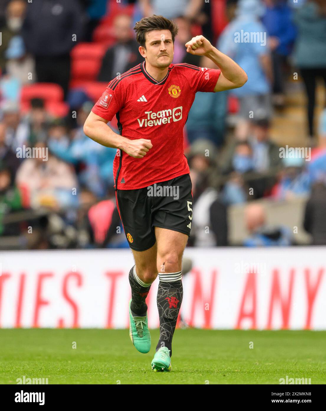 London, UK. 21st Apr, 2024 - Manchester United v Coventry City - FA Cup Semi-Final - Wembley.                                                                Manchester United's Harry Maguire celebrates his goal.                   Picture Credit: Mark Pain / Alamy Live News Stock Photo