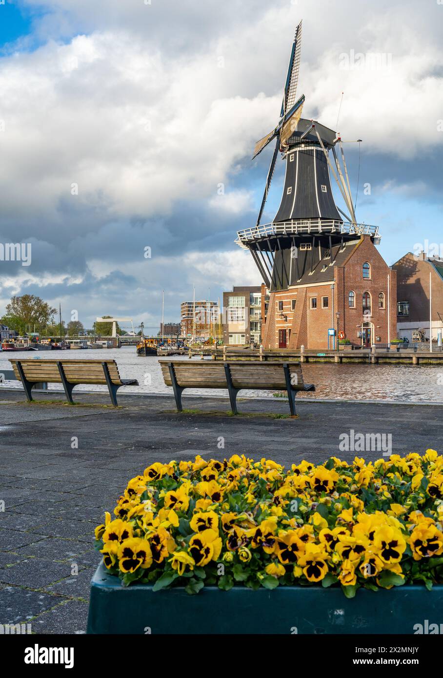 Historical windmill De Adriaan in Haarlem, North Holland, The Netherlands Stock Photo