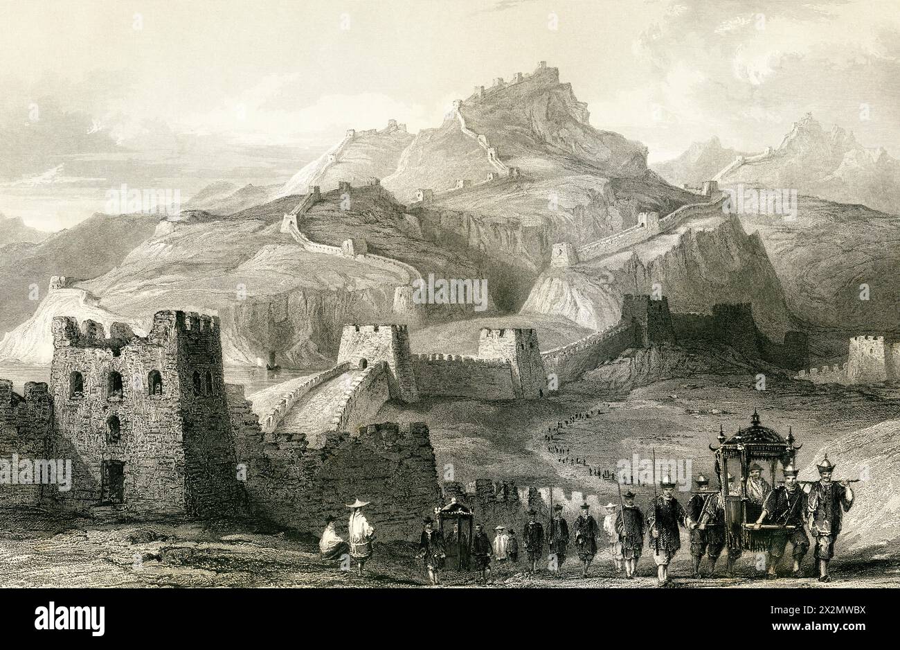 The Great Wall of China / BeiJing China / Drawn by T.Allom Engraved by J.Sands Stock Photo