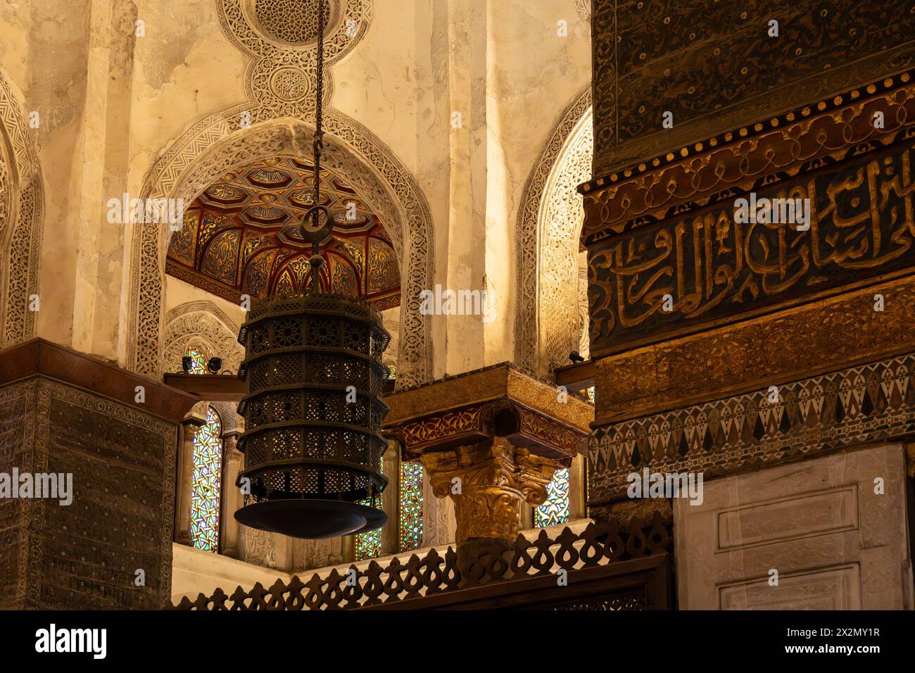 Cairo, Egypt - November 14 2023: Interior view of the famous islamic funerary Complex and mosque of Sultan al-Mansur Qalawun in the old Islamic Cairo Stock Photo