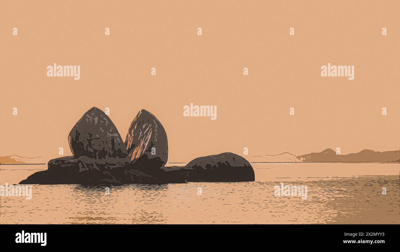 Lonesome Split Apple Rock At Dawn - Illustration Stock Photo