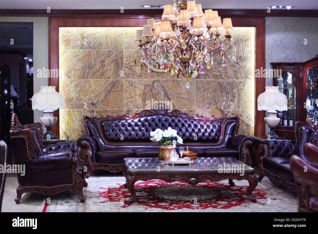 FOSHAN - NOVEMBER 21: Room with sofa in classic style in Louvre furniture trade center on November 21, 2011 in Foshan near Guangzhou, China. Many cust Stock Photo