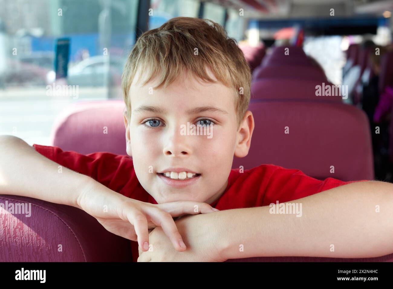 Closeup portrait of boy in bus Stock Photo - Alamy
