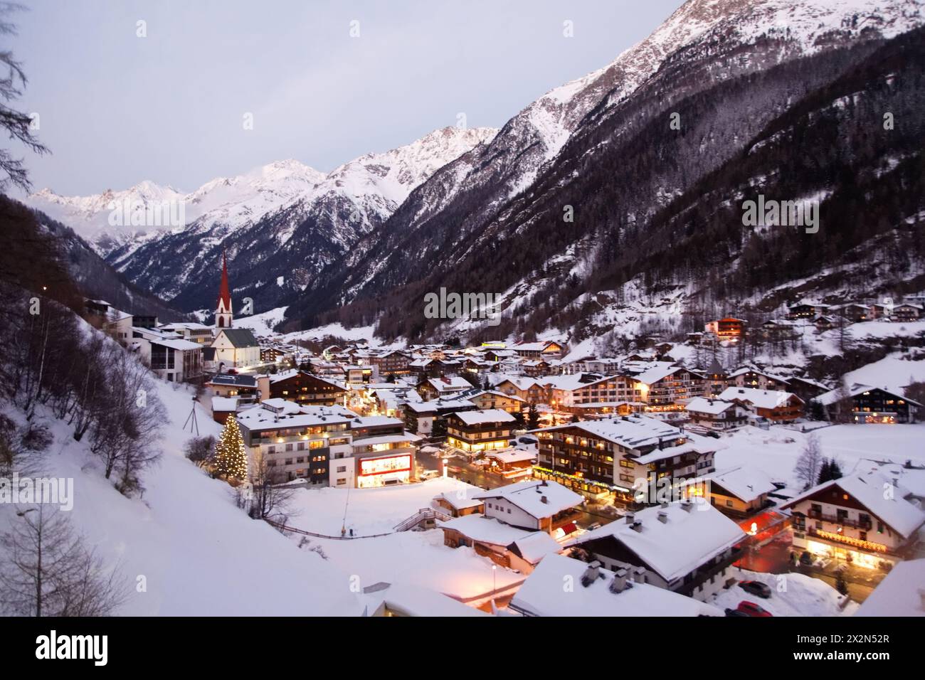 Night view of village in mountains Stock Photo