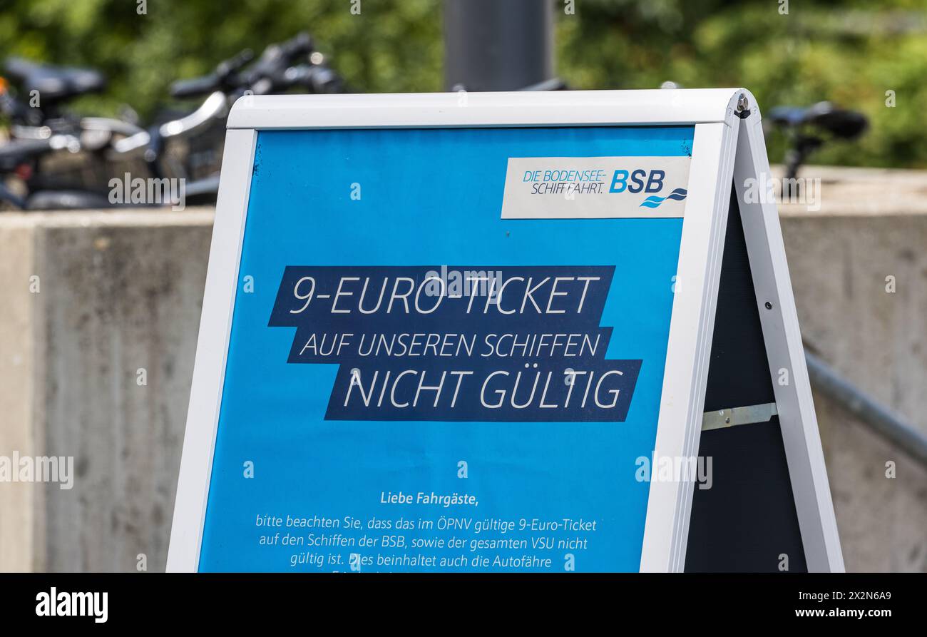 Auf den Schiffen der Bodensee-Schiffsbtrieben (BSB) ist das 9-Euro-Ticket nicht gültig. (Konstanz, Deutschland, 13.07.2022) Stock Photo