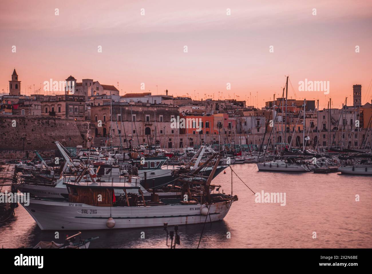 Panoramic view of Bisceglie old town and seafront in Puglia. Stock Photo