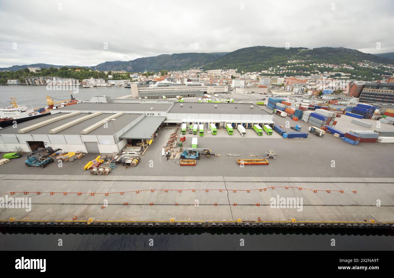 Port of Bergen in cloudy weather, Norway Stock Photo