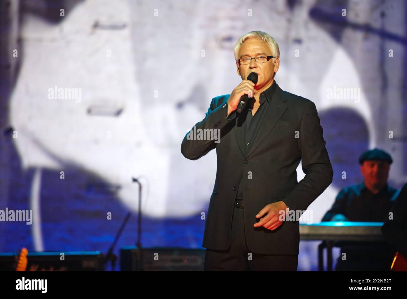 MOSCOW - JAN 23: Singer Alexander Marshall performs on stage at Taganka Theater during Award ceremony of Prize named after Vladimir Vysotsky Own Track Stock Photo