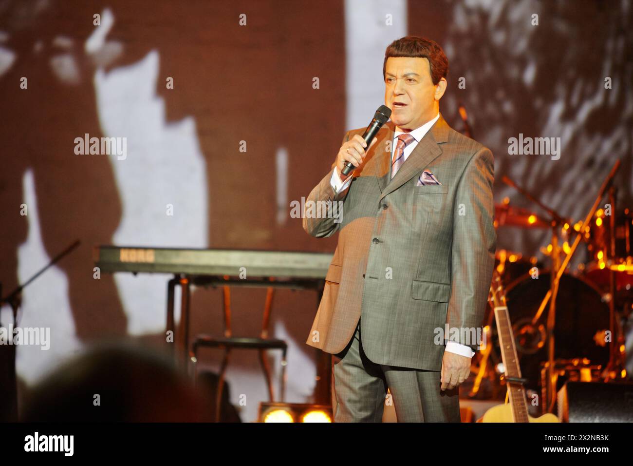 MOSCOW - JAN 23: Singer Iosif Kobzon performs on stage at Taganka Theater during Award ceremony of Prize named after Vladimir Vysotsky Own Track, Jan Stock Photo