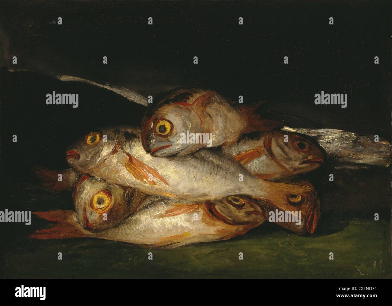 Francisco José de Goya y Lucientes, Still Life with Golden Bream (1808-1812), 44.7 x 62.5 cm. Stock Photo