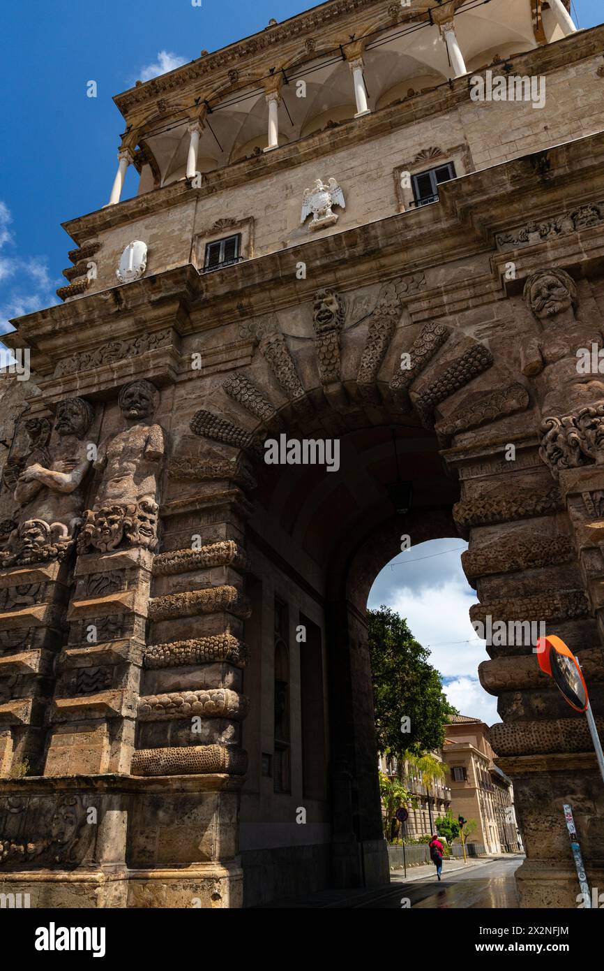 Porta Nuova gate in Palermo in Sicily Stock Photo