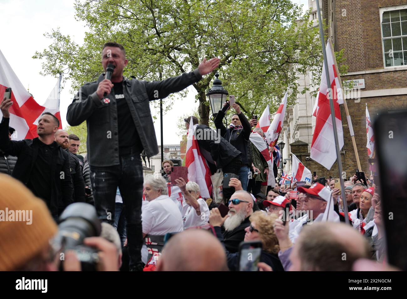 London, UK. 23 APR 2024. Following Tommy Robinson's court appearance at