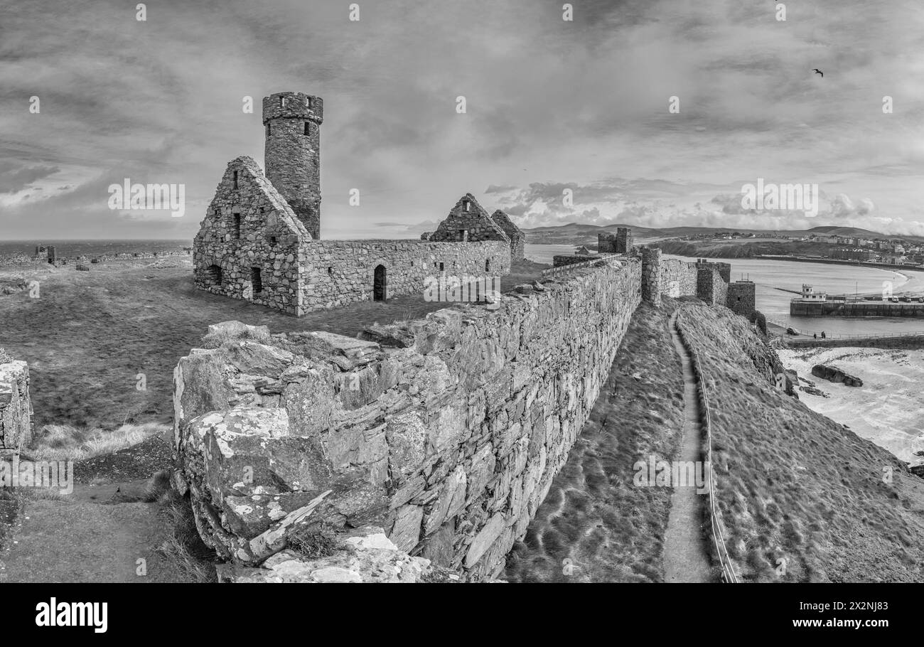 Scenic image in the grounds of the historic Peel Castle and Abbey on