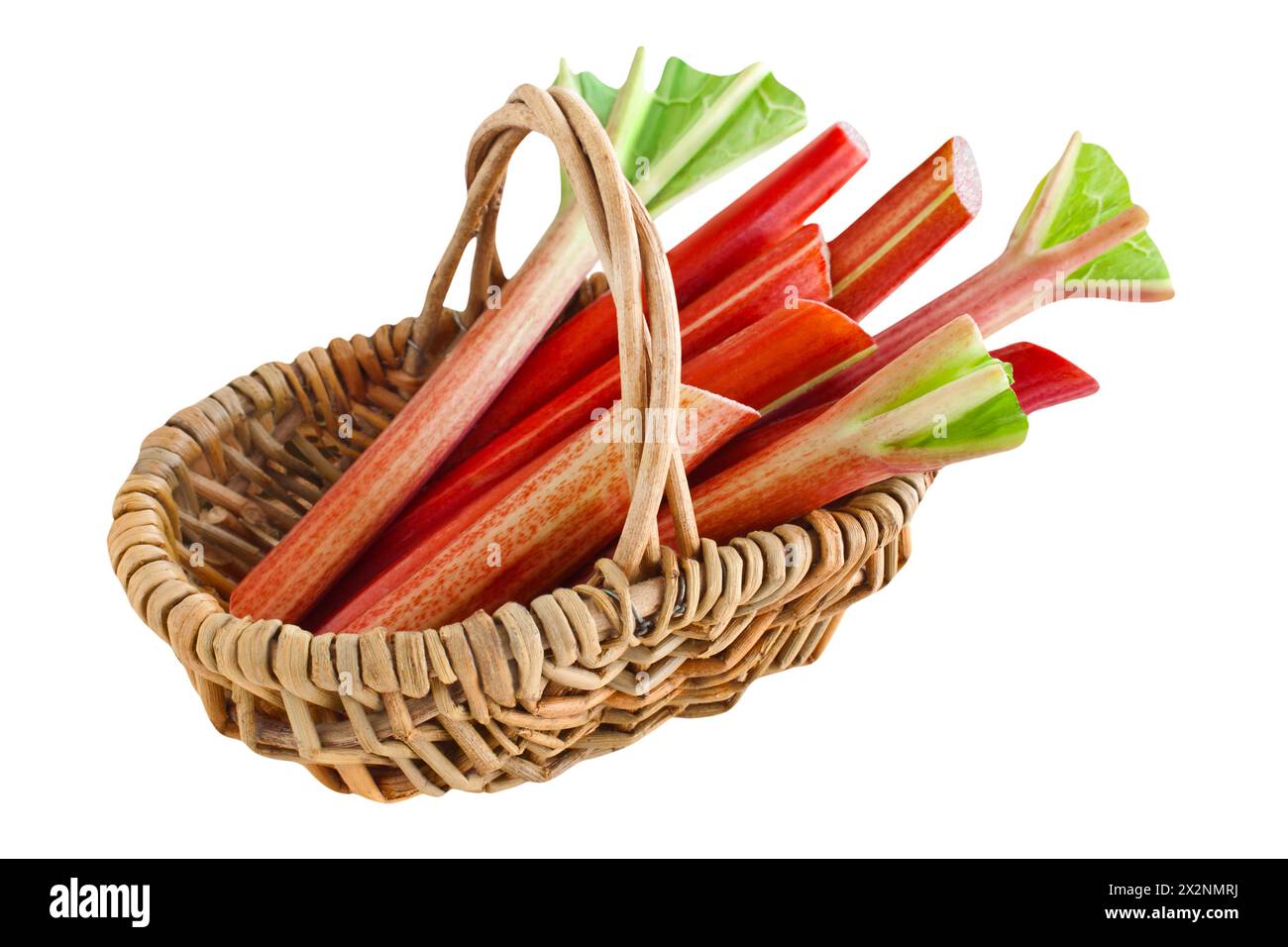 Fresh rhubarb and basket isolated on white background Stock Photo