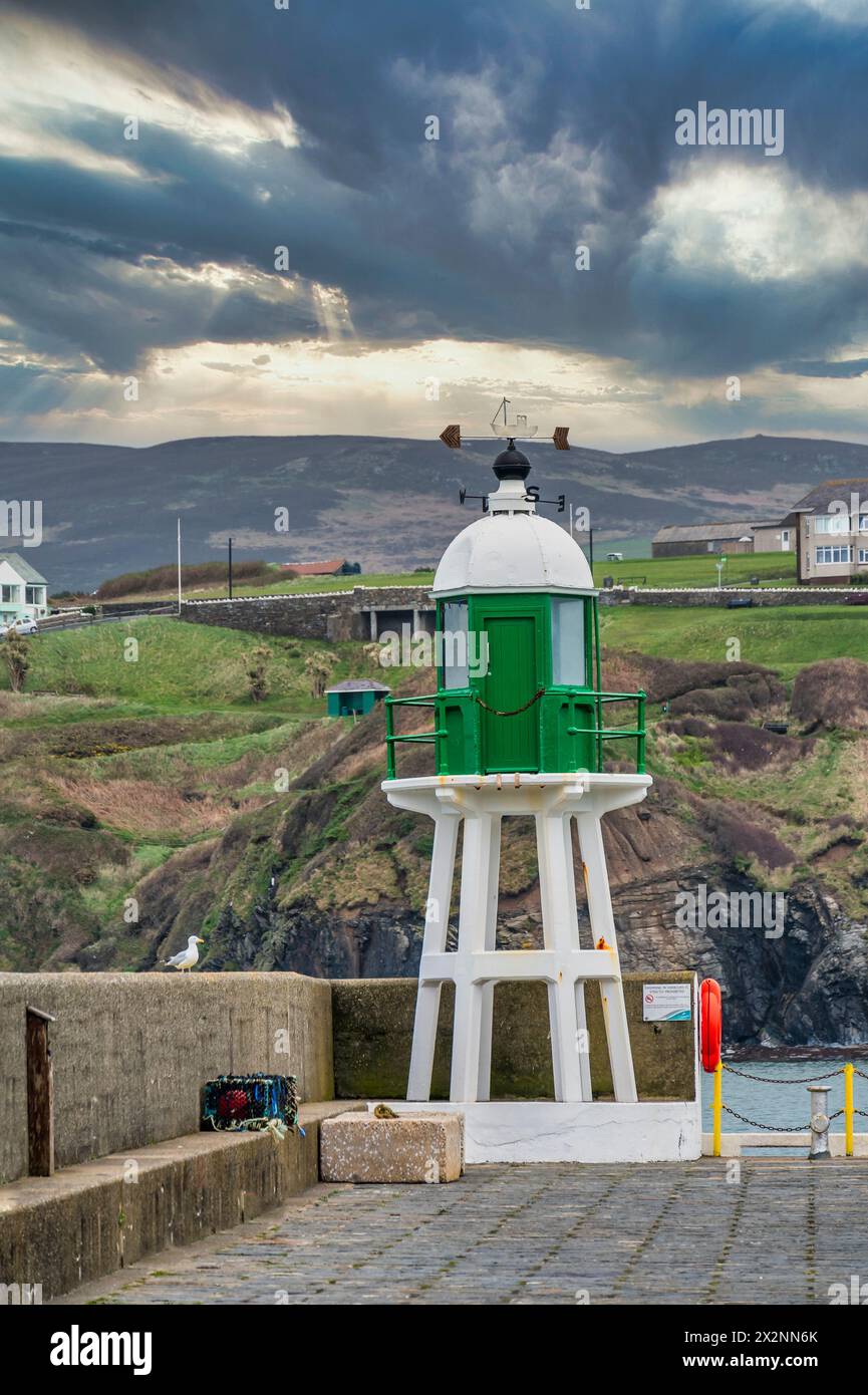 The image is of the Raclan Pier Lookout Tower at the coastal resort town of Port Erin on the southwestern tip of the Isle of Man Stock Photo