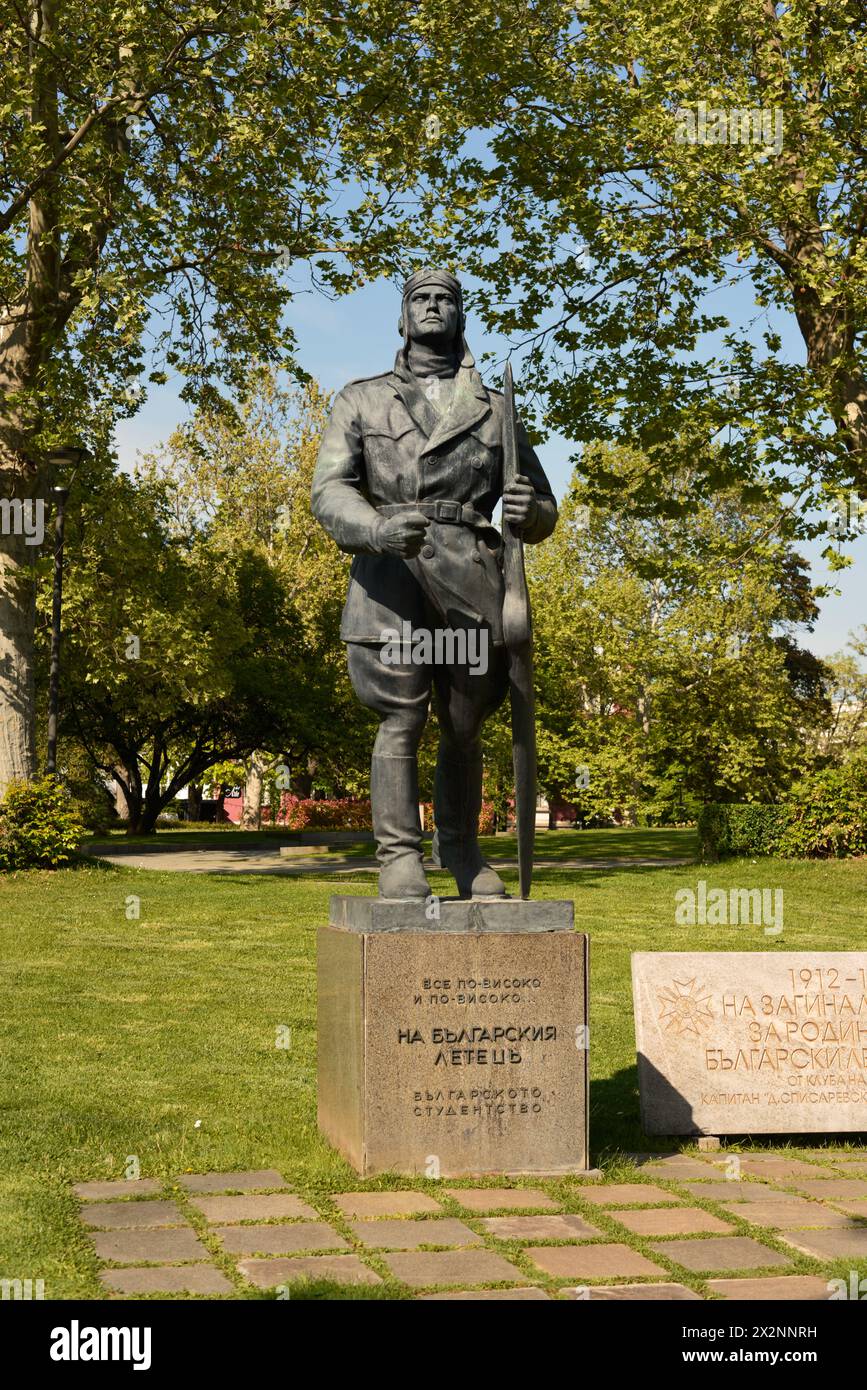 Bulgarian Aviators memorial statue of soldier aviator in the city park in Sofia Bulgaria, Eastern Europe, Balkans, EU Stock Photo