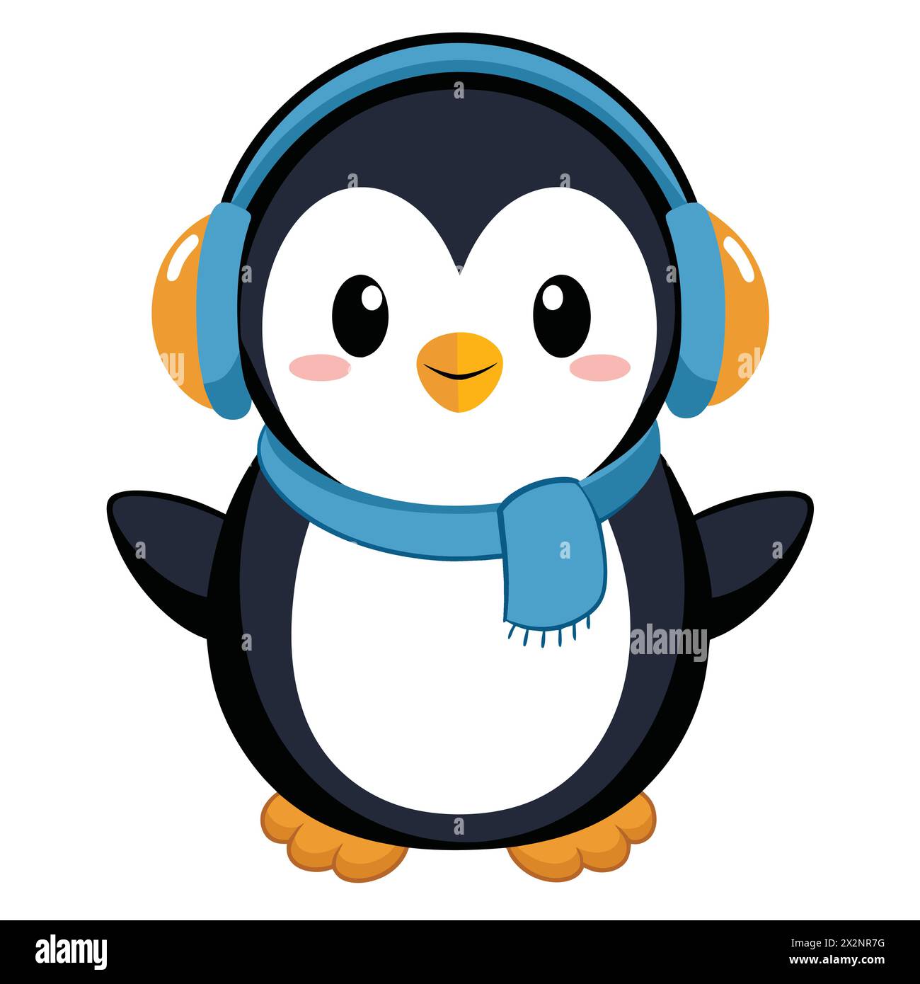 Waddle Wobble Warmth: Adorable Earmuffed Penguin, perfect for Children's Books Cards Invitations Logos Web Design T-Shirts Greeting Cards Stationery Stock Vector