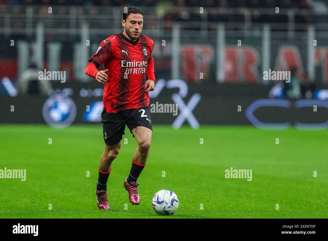 Davide Calabria of AC Milan seen in action during the Serie A 2023/24 football match between AC Milan and FC Internazionale at San Siro Stadium. Final score; Milan 1: 2 Inter. Stock Photo