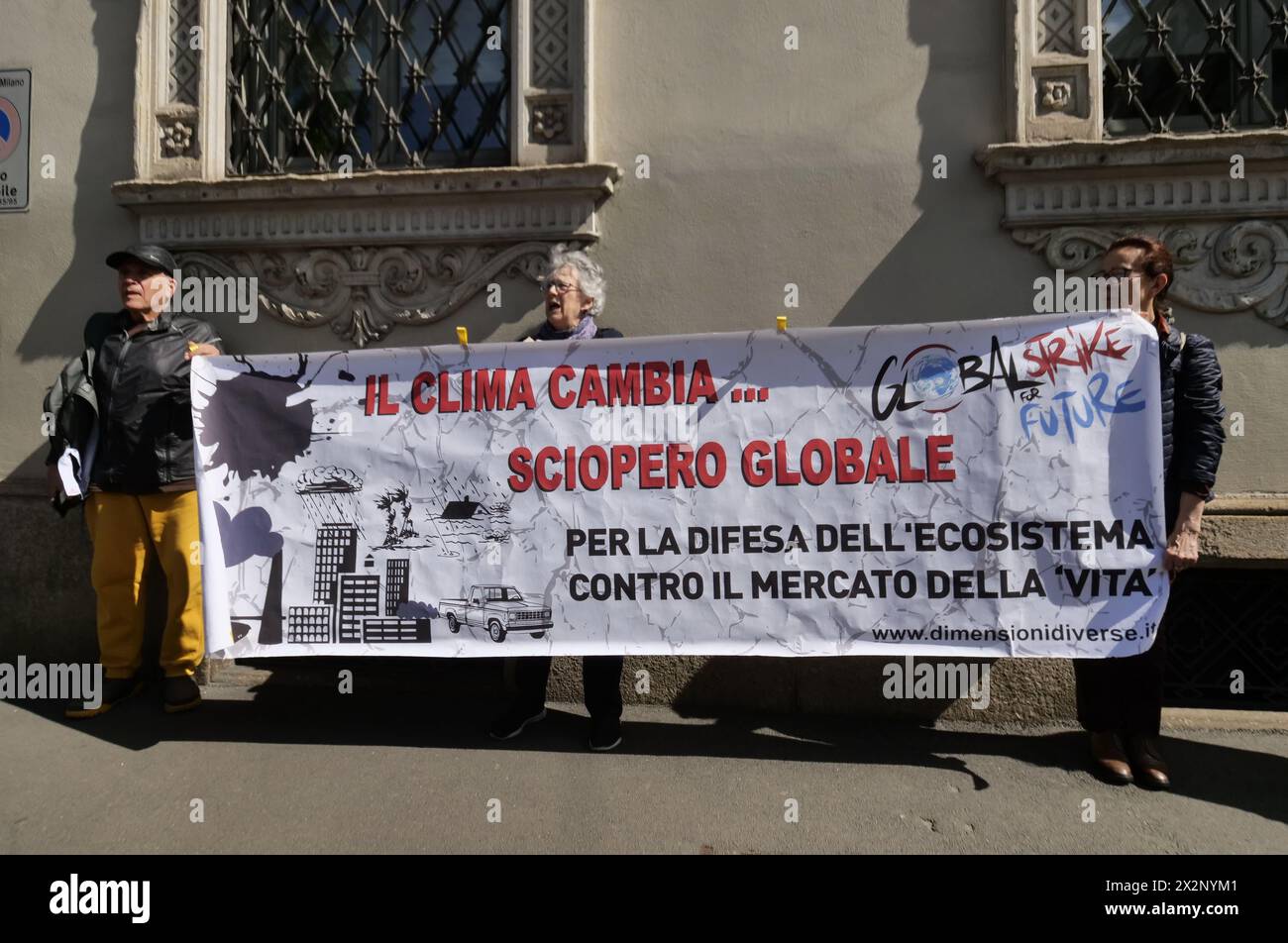 Demonstration in Milan for free Palestine and against global pollution in street Venice, Lombardy, Italy Stock Photo