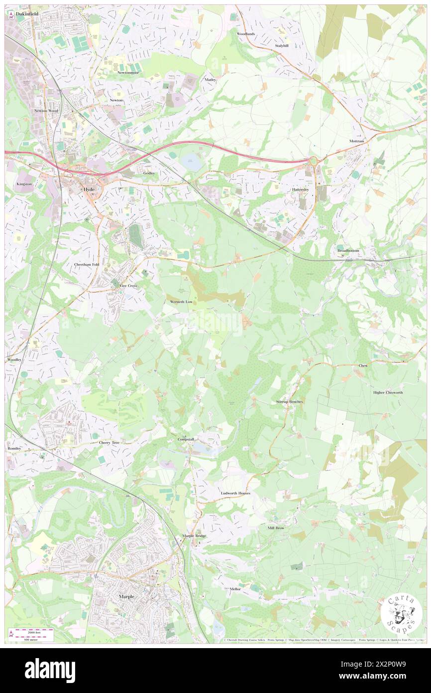 Werneth Low Golf Club, Borough of Tameside, GB, United Kingdom, England, N 53 25' 54'', S 2 2' 52'', map, Cartascapes Map published in 2024. Explore Cartascapes, a map revealing Earth's diverse landscapes, cultures, and ecosystems. Journey through time and space, discovering the interconnectedness of our planet's past, present, and future. Stock Photo