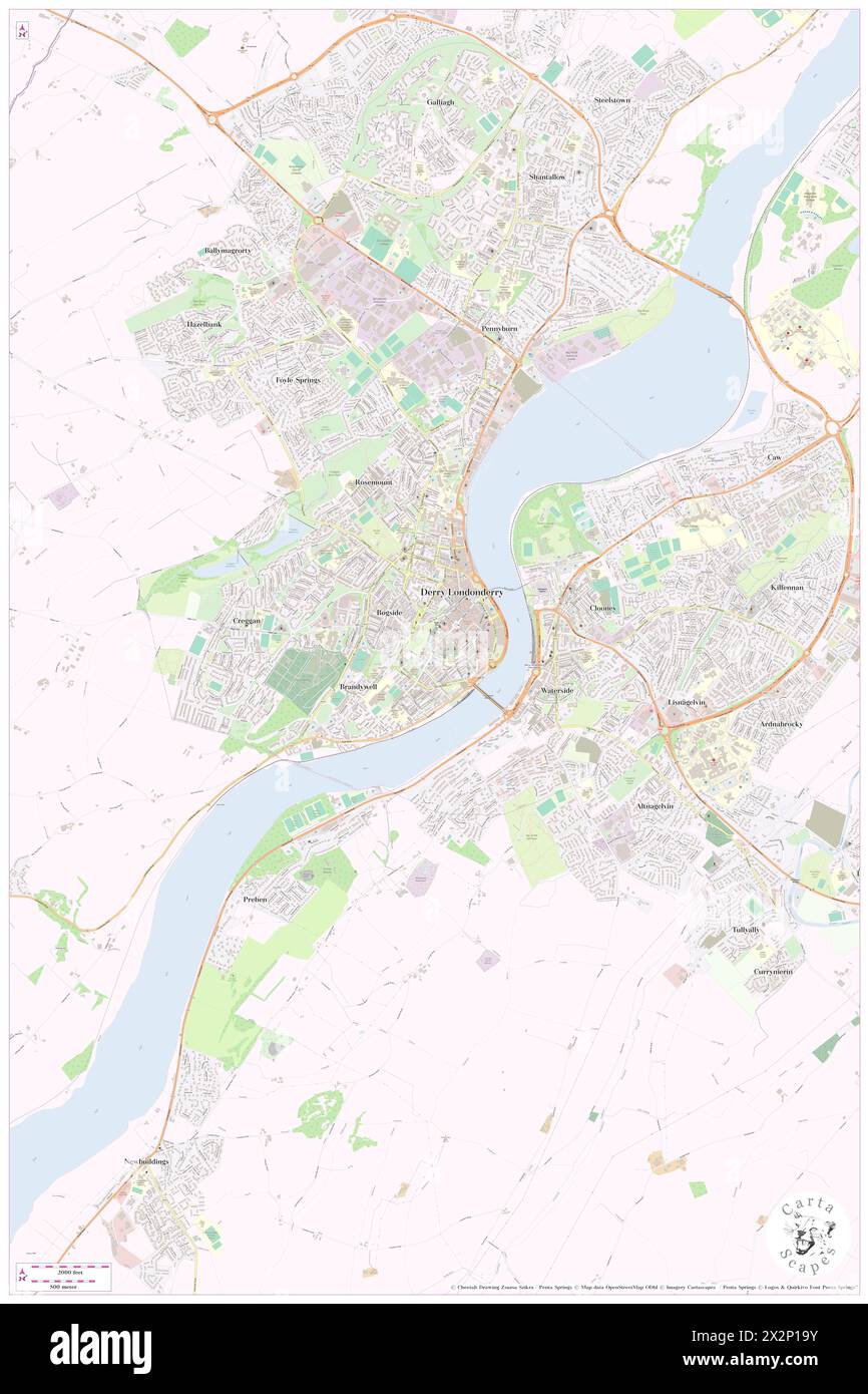 Bishops Gate Derry City Walls, Derry City and Strabane, GB, United Kingdom, Northern Ireland, N 54 59' 37'', S 7 19' 28'', map, Cartascapes Map published in 2024. Explore Cartascapes, a map revealing Earth's diverse landscapes, cultures, and ecosystems. Journey through time and space, discovering the interconnectedness of our planet's past, present, and future. Stock Photo