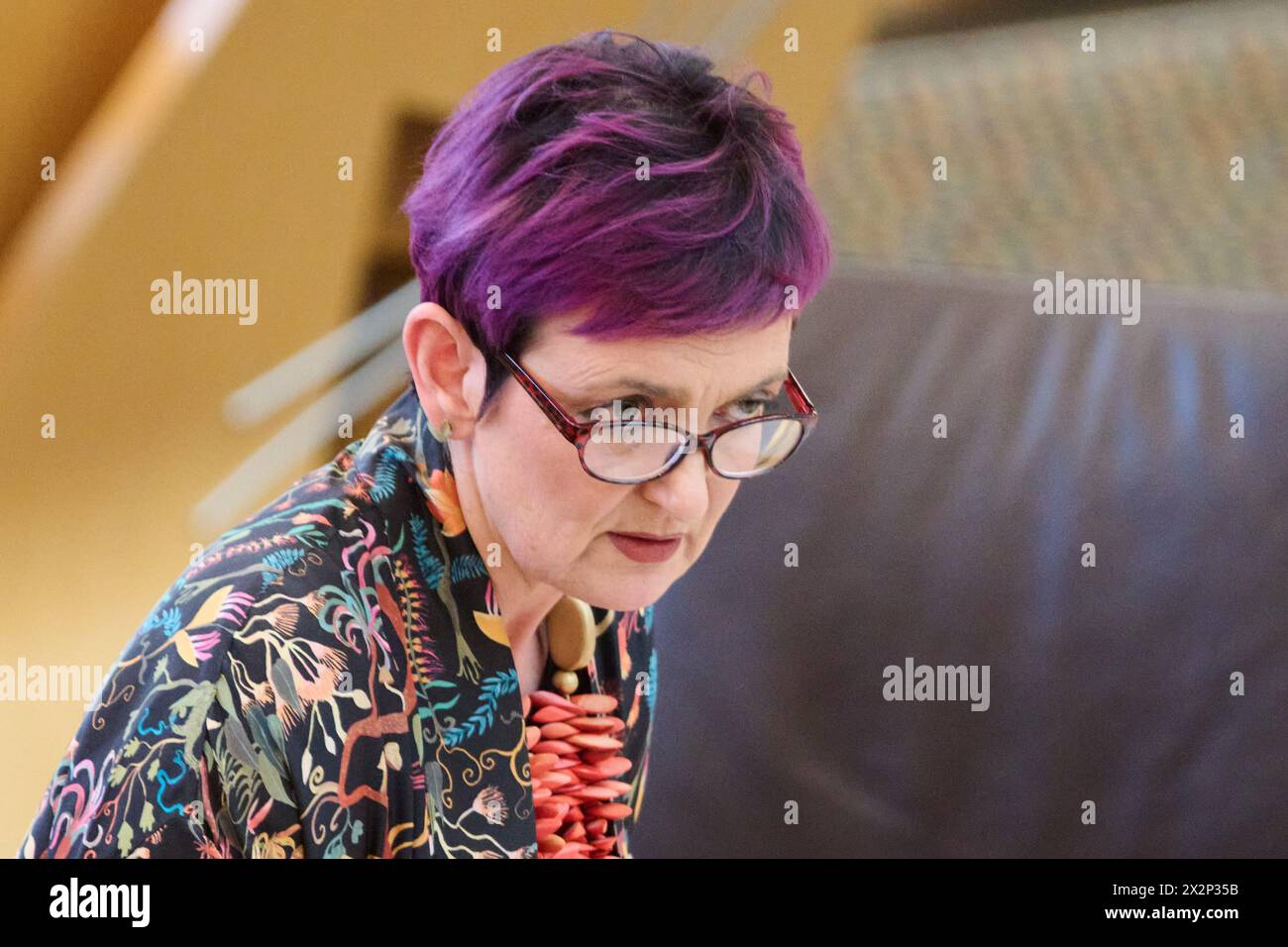 Edinburgh Scotland, UK 23 April 2024.Cabinet Secretary for Justice and Home Affairs Angela Constance MSP at the Scottish Parliament for the Victims, Witnesses, and Justice Reform (Scotland) Bill.  credit sst/alamy live news Stock Photo