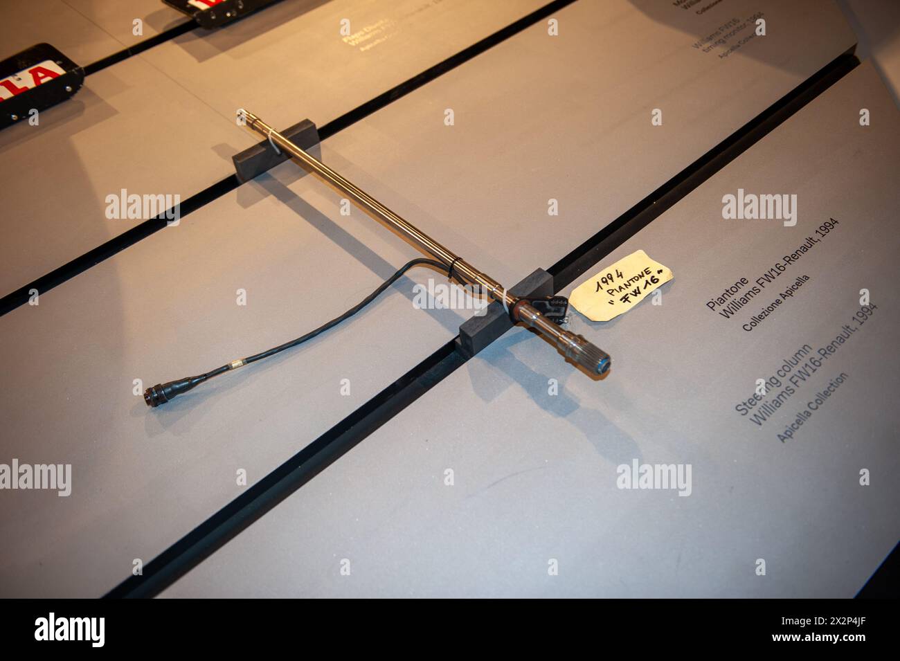 04/23/2024 Turin (Italy) A detail (steering column) of Ayrton Senna's