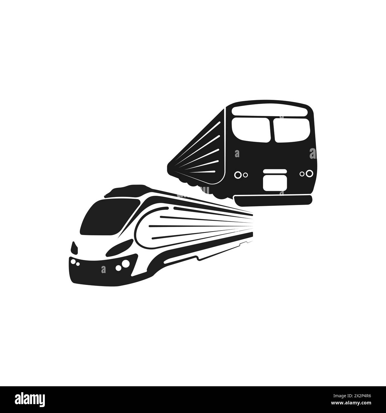 Two train silhouettes for railway companies vector. Railroad logo vector icon. Crossing of trains vector. Movement of trains in different directions. Stock Vector