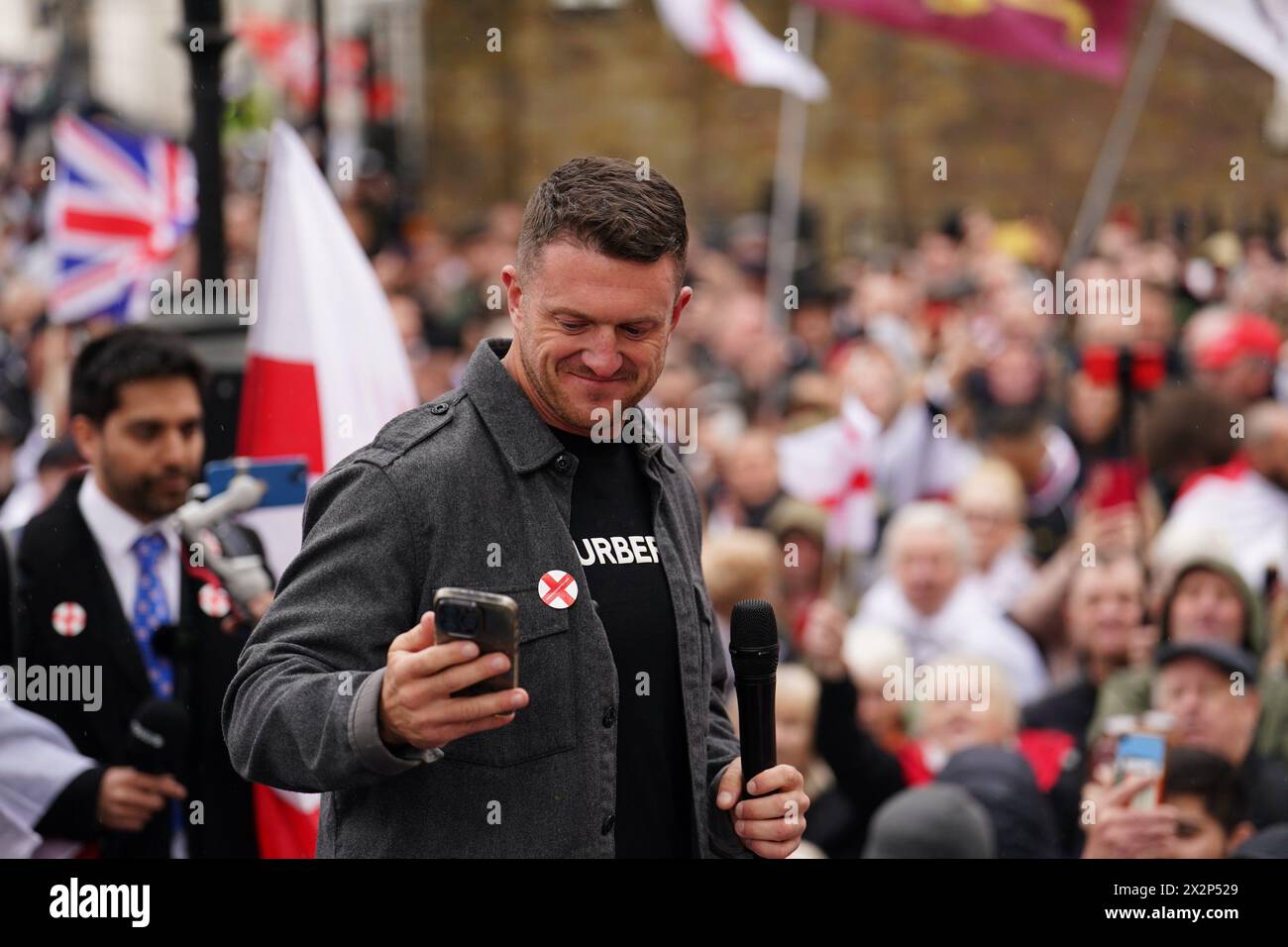 Tommy Robinson, real name Stephen Yaxley Lennon attending a St George's ...