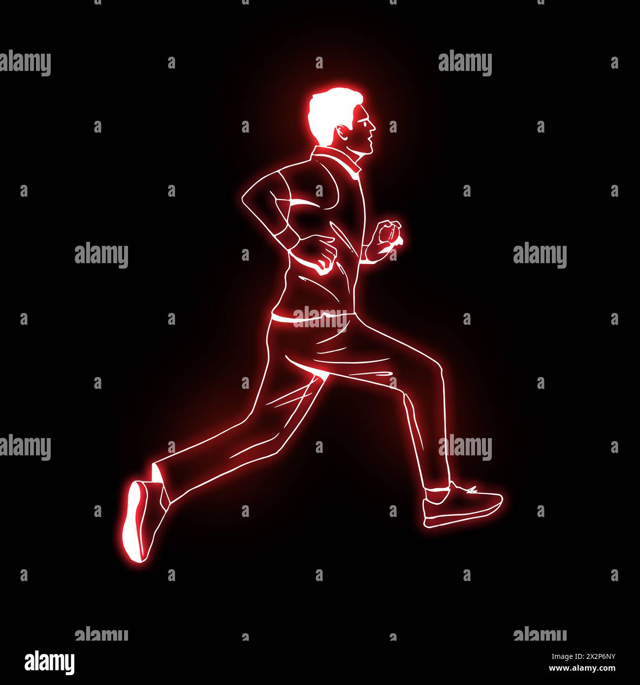 Bowler bowling in cricket championship sports. Cricket Fast Bowler, neon light effect, dark full dark background. cricket bowler in action. Neon glow Stock Photo