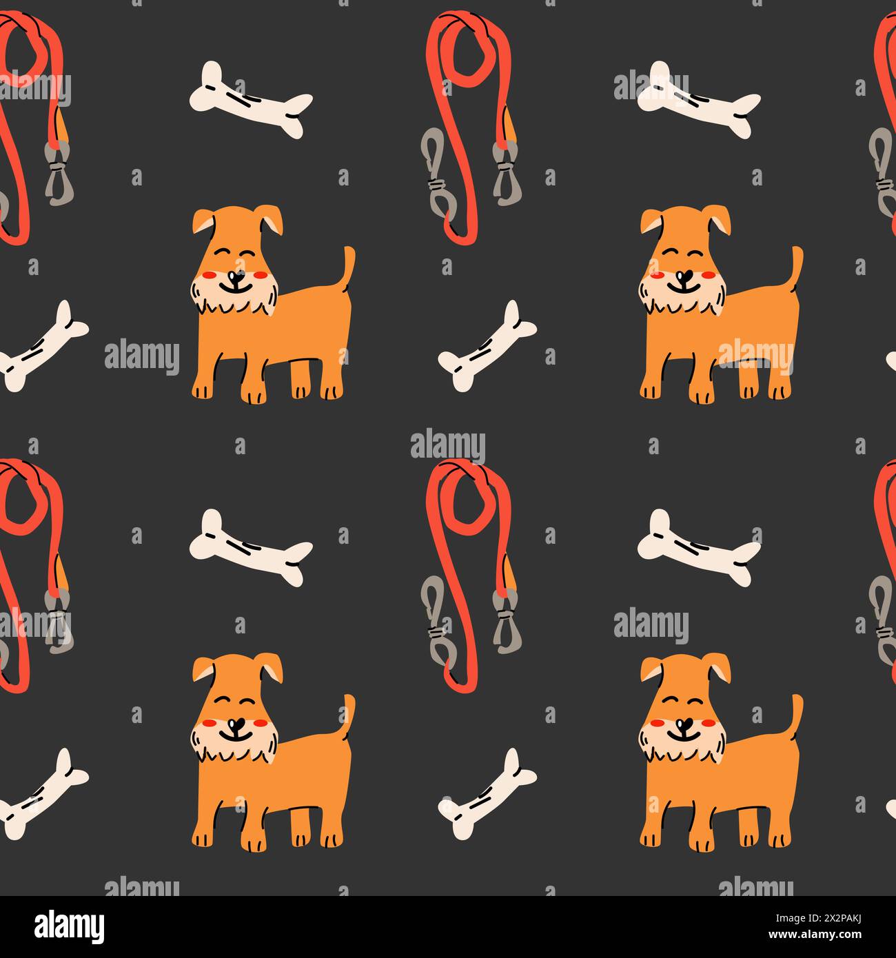 Seamless pattern with dog and supplies, vector illustration Stock Vector