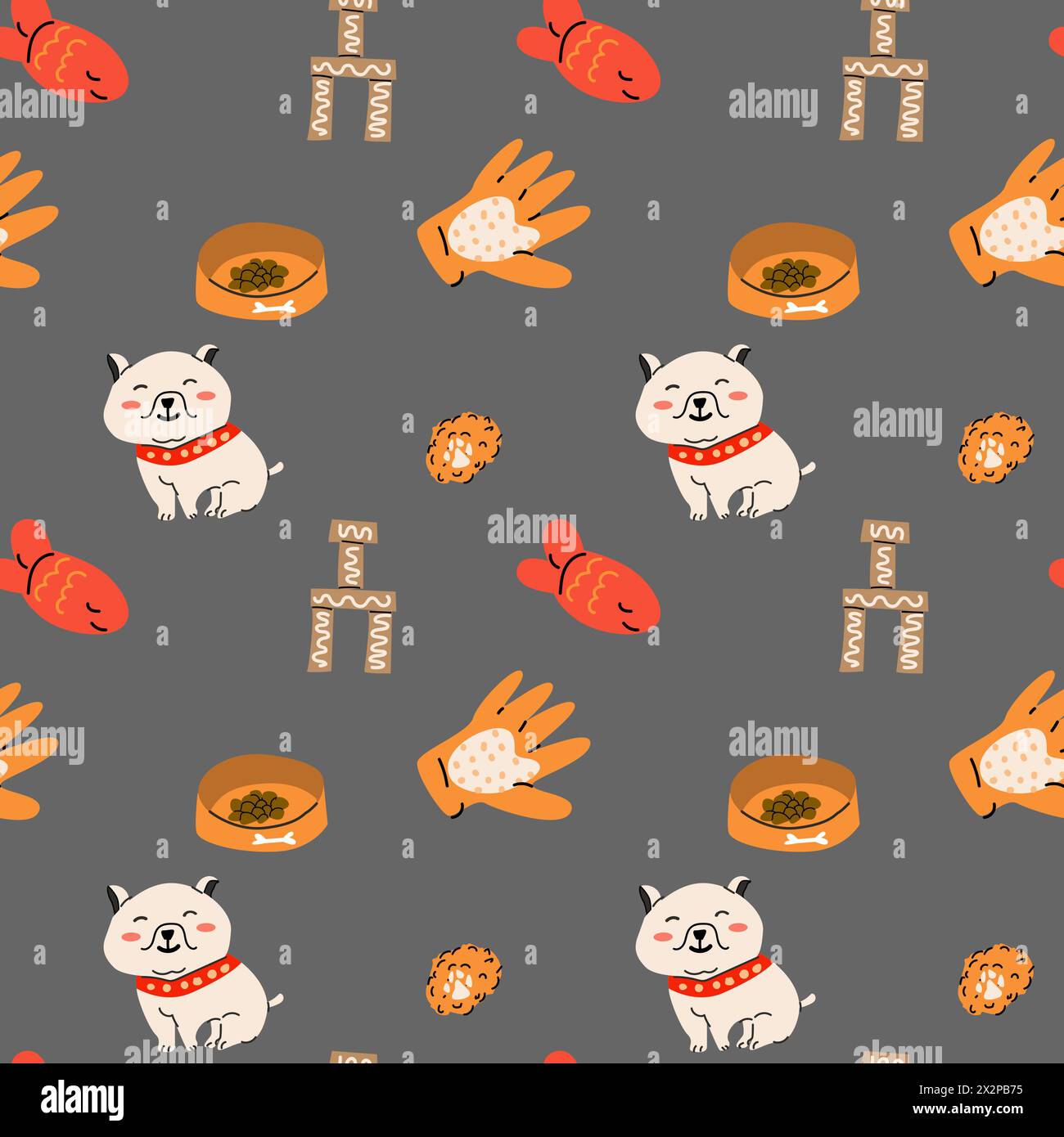 Seamless pattern with dog and supplies, vector illustration Stock ...