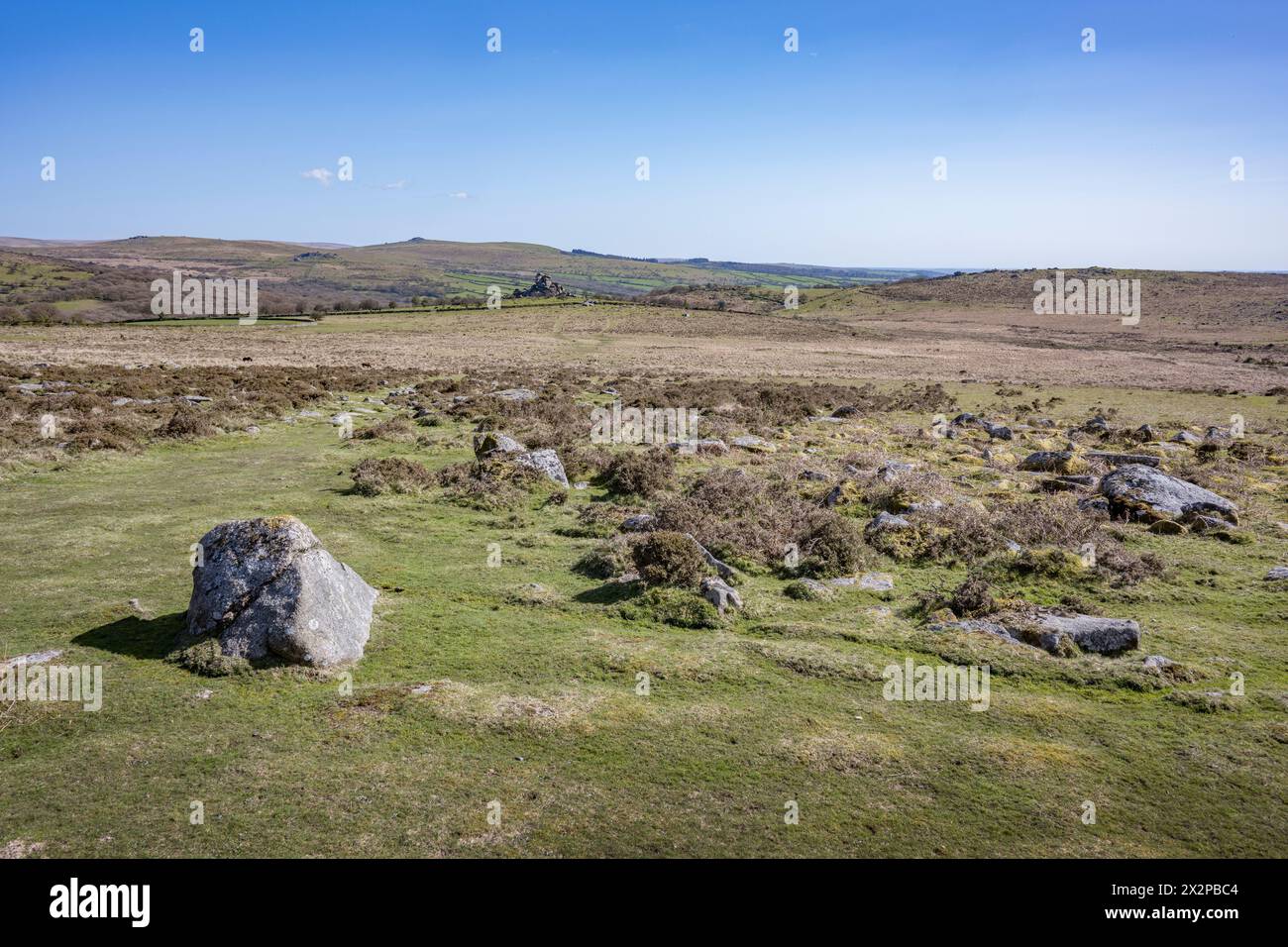 Wild landscape near Vixen Tor on Dartmoor Devon ideal walking country Stock Photo