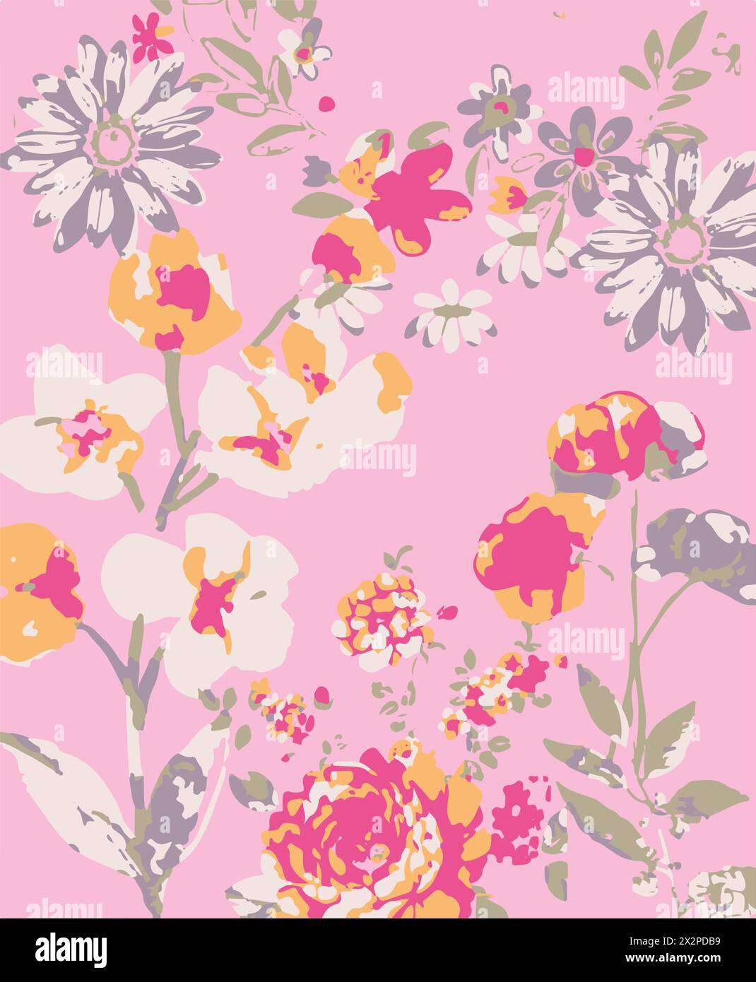 Seamless pattern with flowers and leaves. Hand drawn background. floral ...