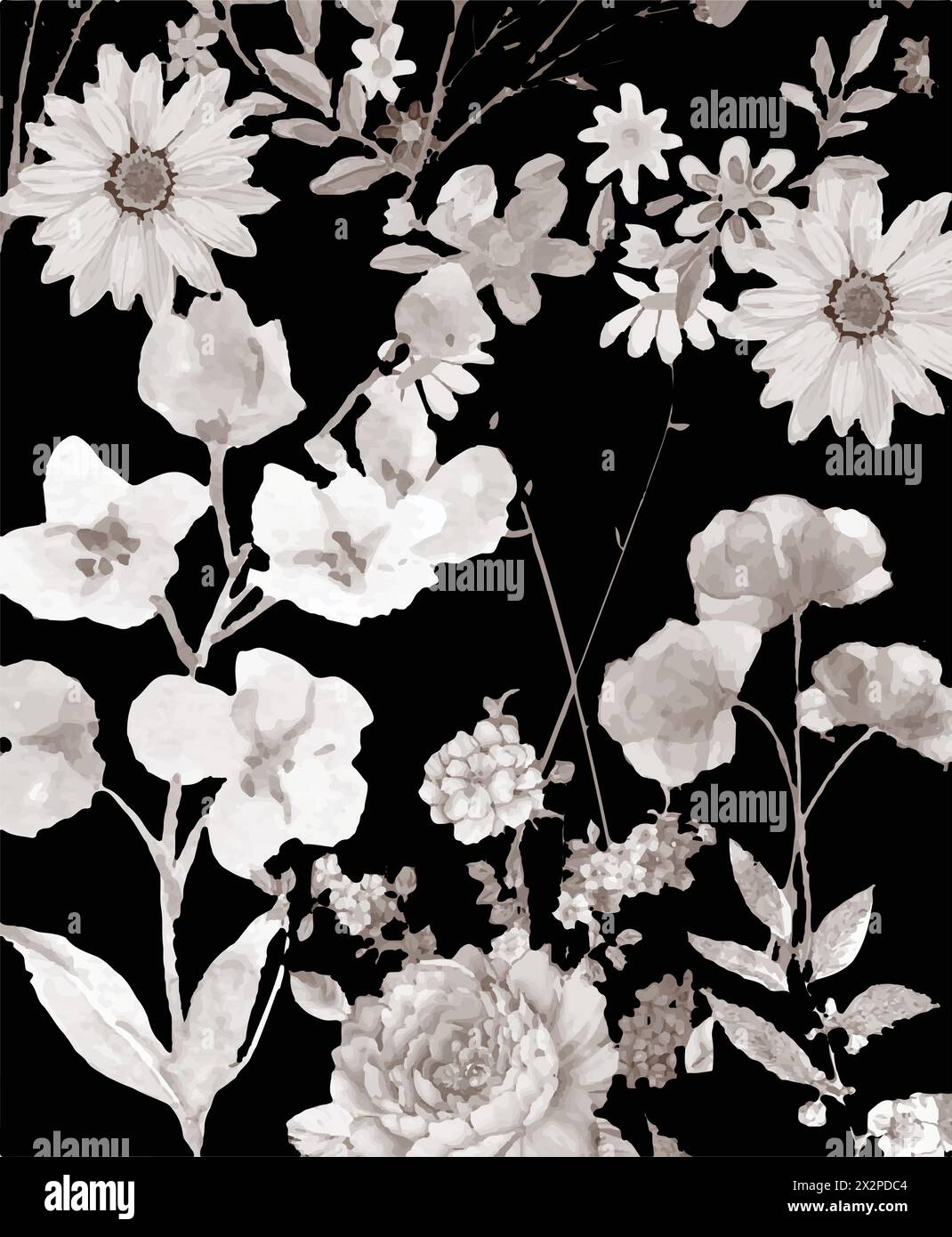 Seamless pattern with flowers and leaves. Hand drawn background. floral ...