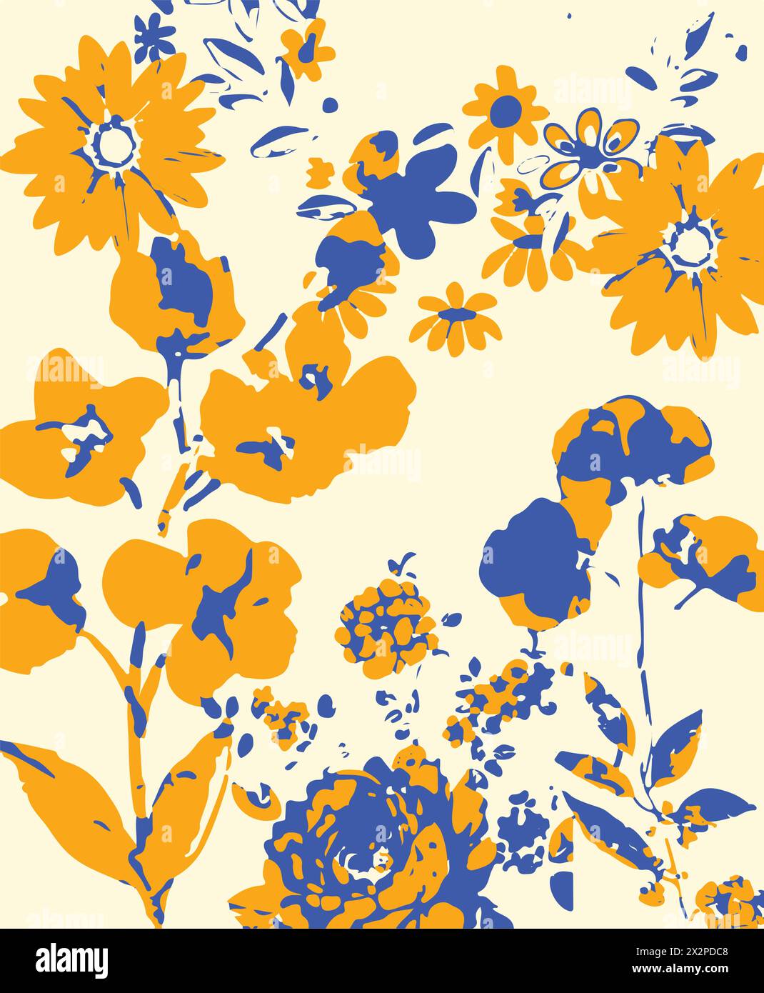 Seamless pattern with flowers and leaves. Hand drawn background. floral ...