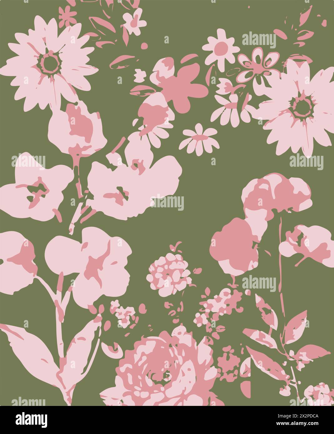 Seamless pattern with flowers and leaves. Hand drawn background. floral ...