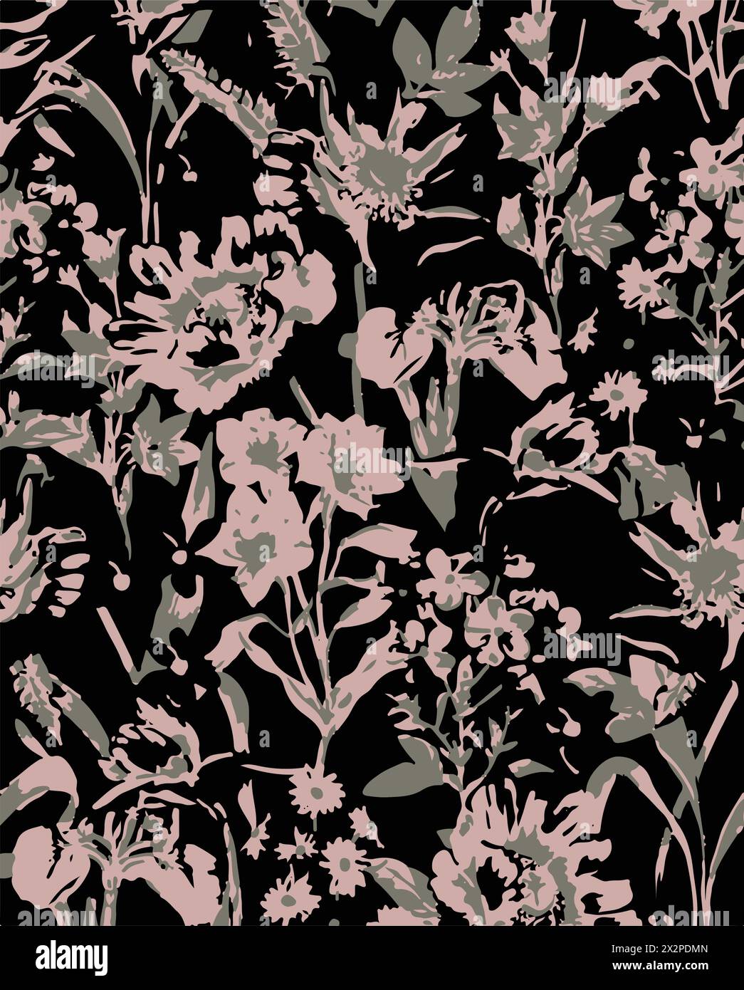 Seamless pattern with flowers and leaves. Hand drawn background. floral ...