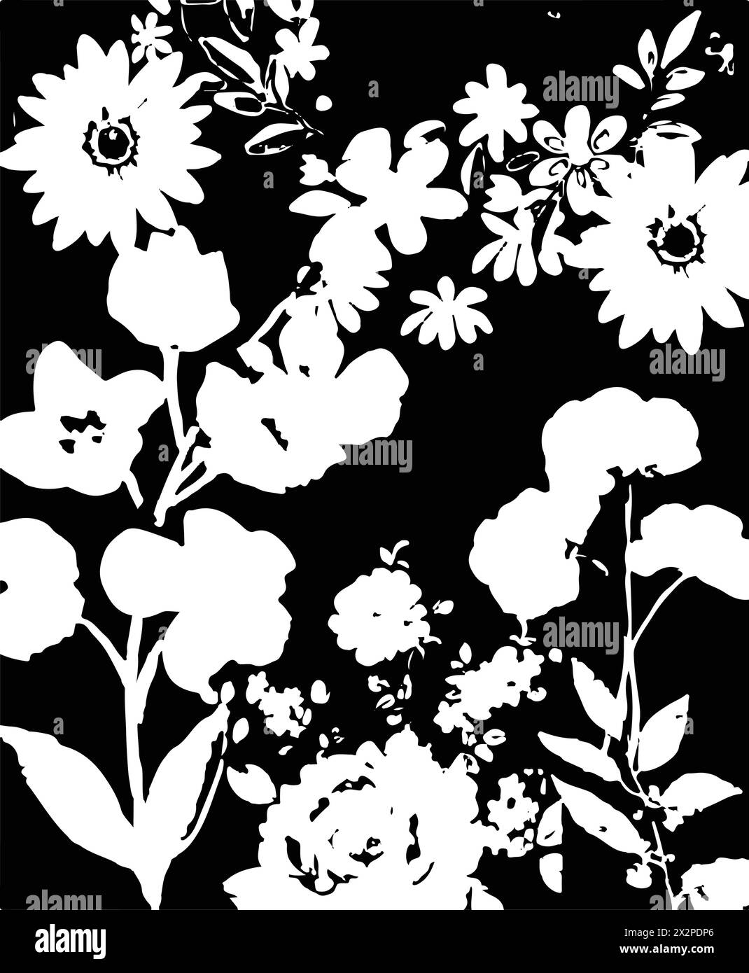 Seamless pattern with flowers and leaves. Hand drawn background. floral ...
