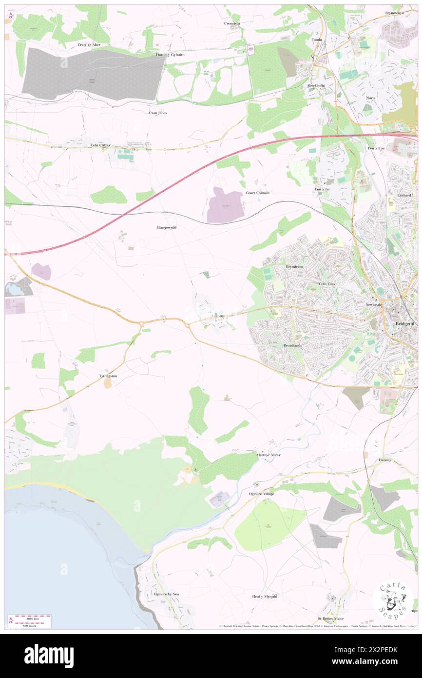 Laleston, Bridgend county borough, GB, United Kingdom, Wales, N 51 30' 21'', S 3 37' 22'', map, Cartascapes Map published in 2024. Explore Cartascapes, a map revealing Earth's diverse landscapes, cultures, and ecosystems. Journey through time and space, discovering the interconnectedness of our planet's past, present, and future. Stock Photo