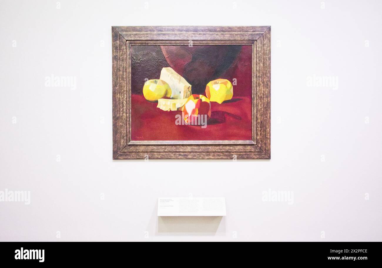 Still life, apples and cheeses. Oil. Author, painter Luis Fernández. Museum of Fine Arts of Asturias, Oviedo, Spain Stock Photo
