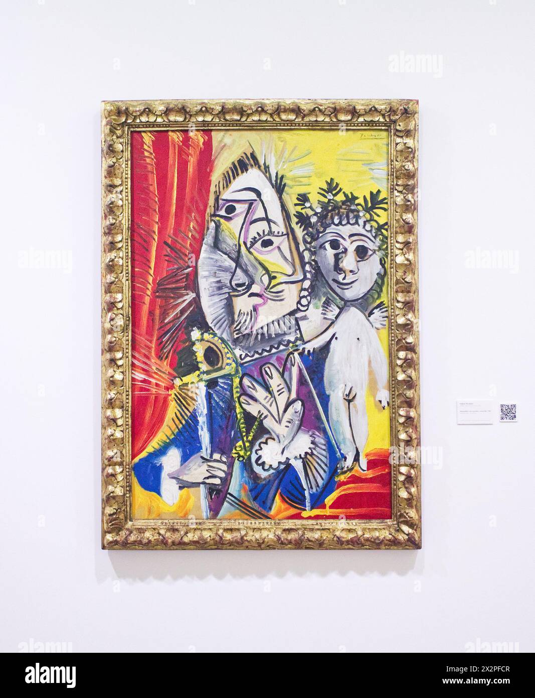 Oil painting, musketeer with sword and putti 1969, author Pablo Picasso 1881 - 1973. Interior photo. Museum of Fine Arts of Asturias, Oviedo, Spain Stock Photo